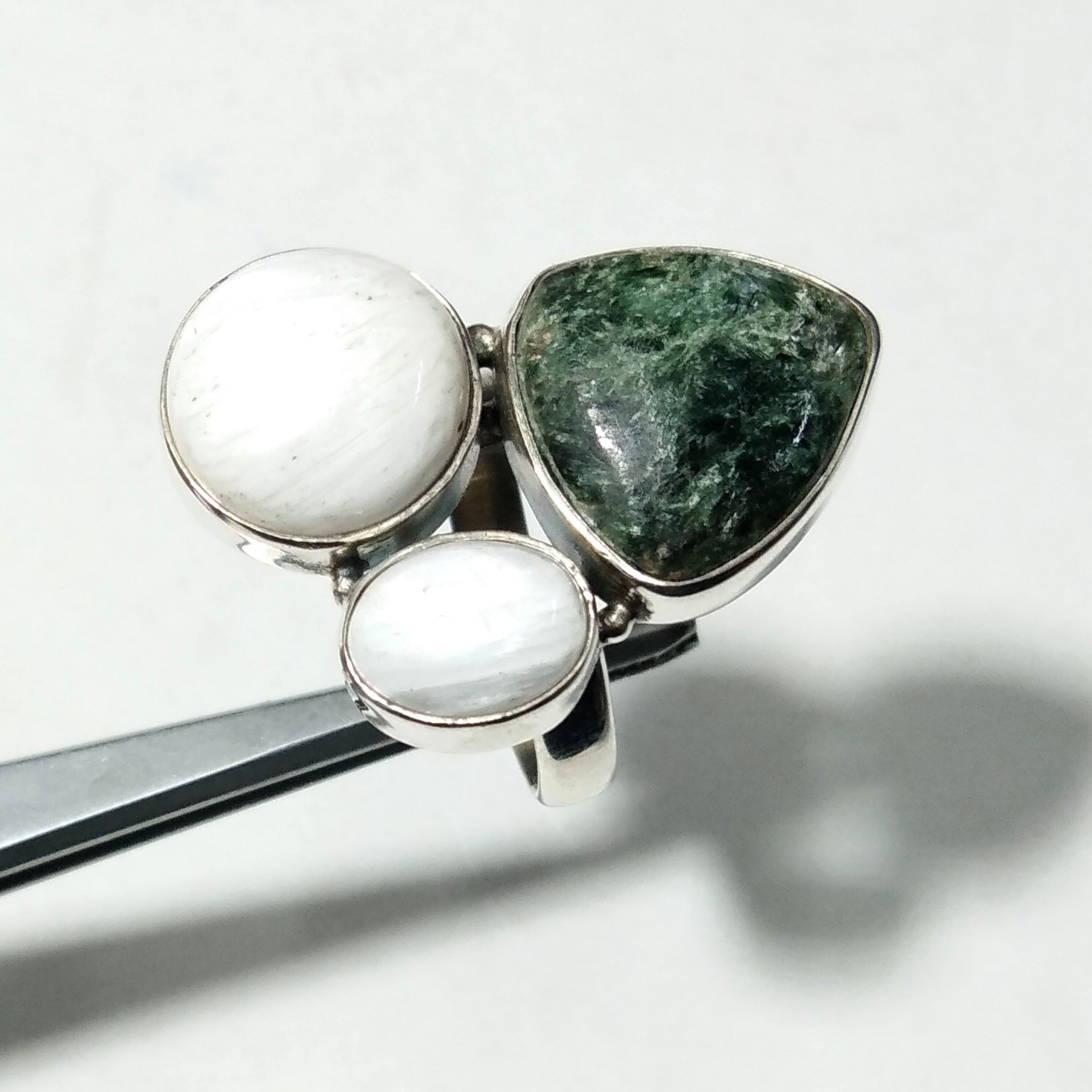 Natural White Scolecite/Seraphinite Gemstone Ring, 925 Sterling Silver Ring, Seraphinite Stone Handmade Ring, Gift Birthday Ring Jewelry